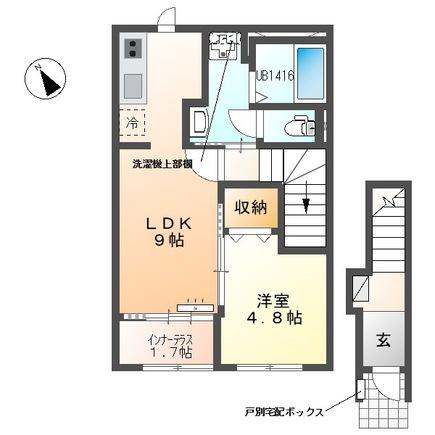 シェルル・スターテラス貴布祢(1LDK/2階)の間取り写真