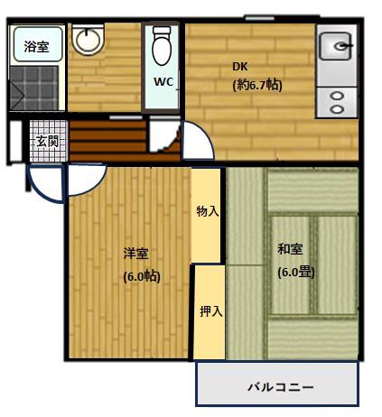 コゥジィコート船越(2DK/1階)の間取り写真