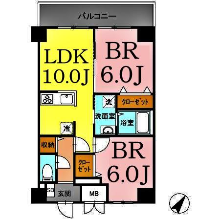 TRE LUCE横濱関内(2LDK/2階)の間取り写真