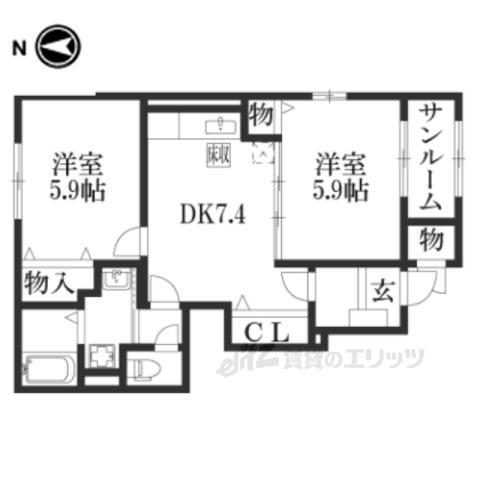 グレイスフルB(2DK/1階)の間取り写真