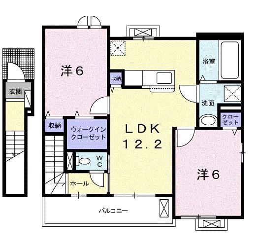 オーブ・プロムナードII(2LDK/2階)の間取り写真