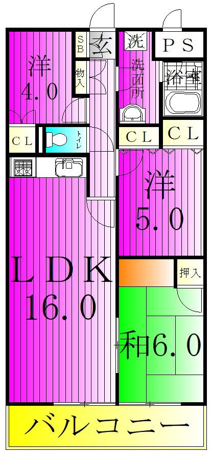 シラカワパレス(3LDK/9階)の間取り写真