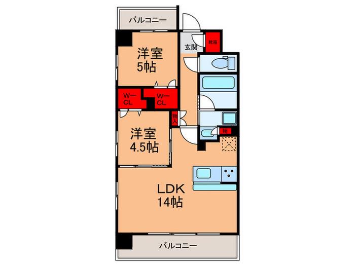 スプランディッド天王寺サウス(2LDK/2階)の間取り写真