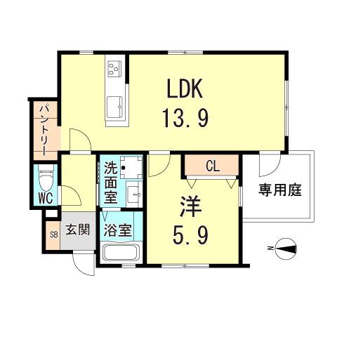 EXSONIA篠原本町(1LDK/1階)の間取り写真
