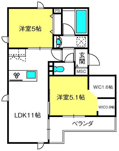 パークウエスト北浦和(2LDK/2階)の間取り写真