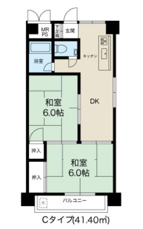 第2マンション北(2DK/2階)の間取り写真