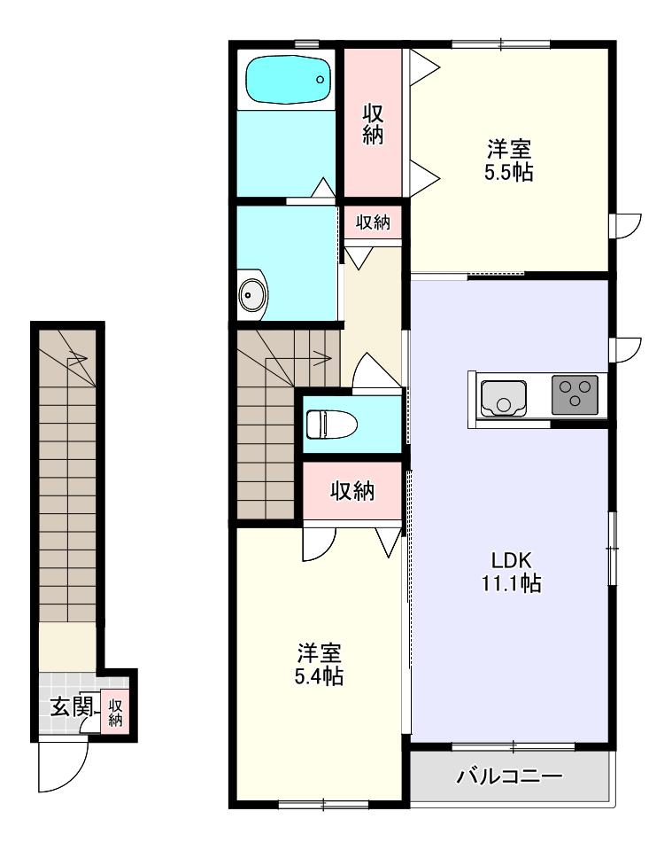 ウエストヒル(2LDK/2階)の間取り写真