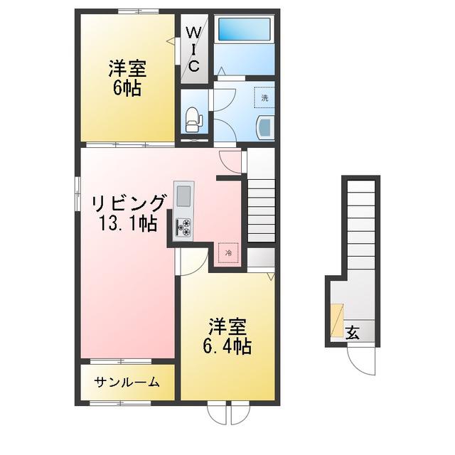 リブハピネス B(1LDK/2階)の間取り写真