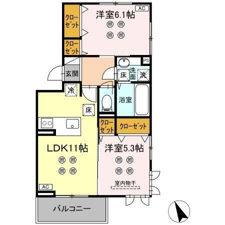 DーROOM東京塚(2LDK/1階)の間取り写真