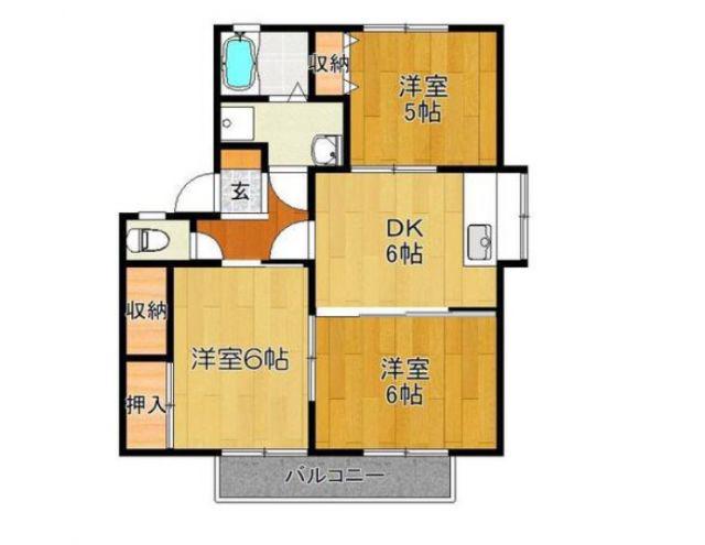 KIIコート六番館(3DK/1階)の間取り写真