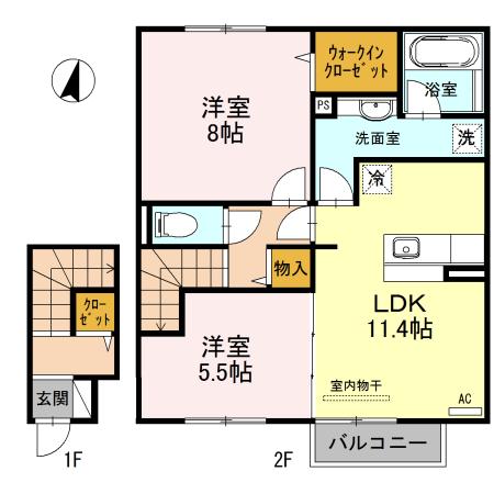 ソシア A(2LDK/2階)の間取り写真
