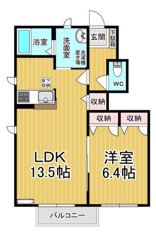 アリシャA(1LDK/1階)の間取り写真