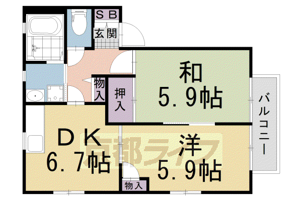 エトワール祝園A(2DK/2階)の間取り写真