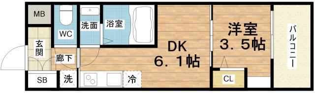 DIMORA難波(1DK/5階)の間取り写真