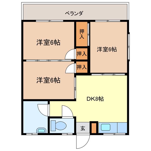 ファミールハルカ(3DK/3階)の間取り写真