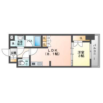 ウエリスアーバン守口(1LDK/9階)の間取り写真
