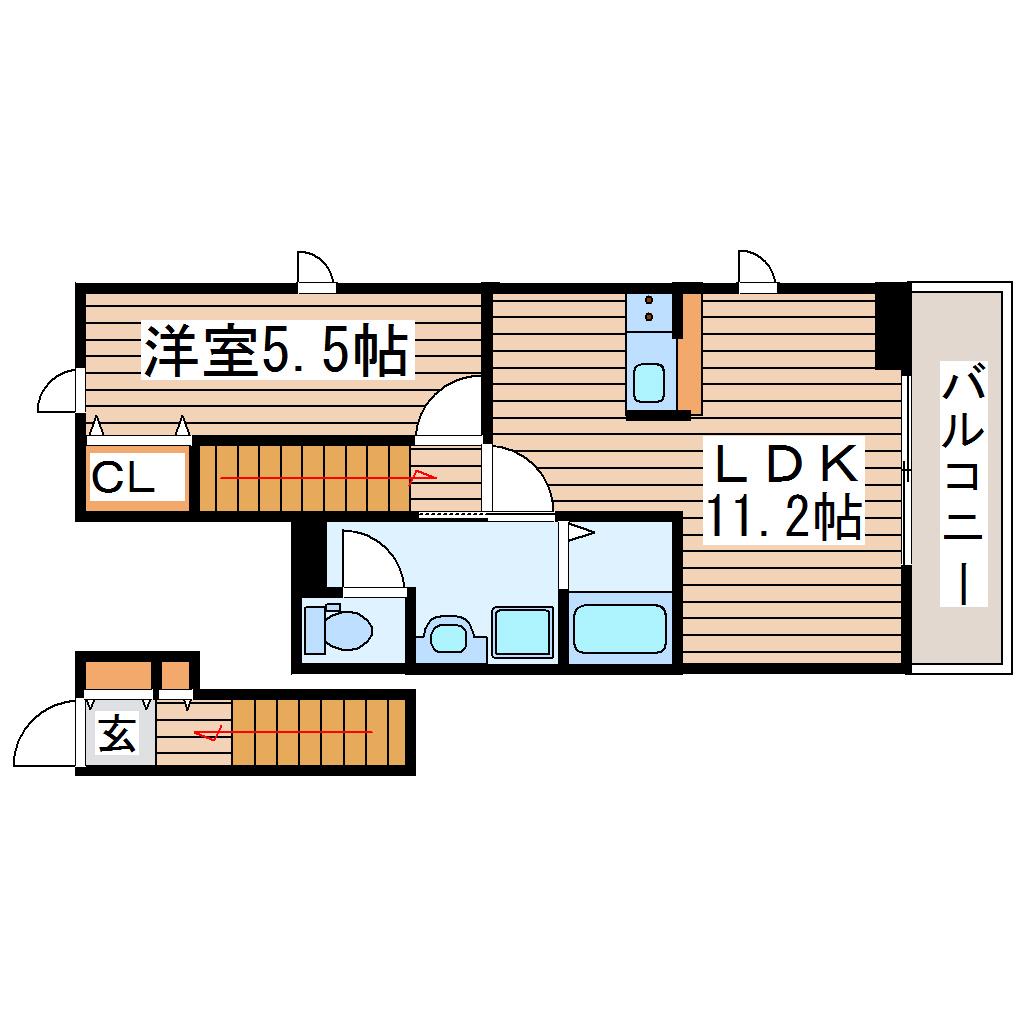 仙台市地下鉄南北線 勾当台公園駅 徒歩12分 3階建 築6年(1LDK/2階)の間取り写真