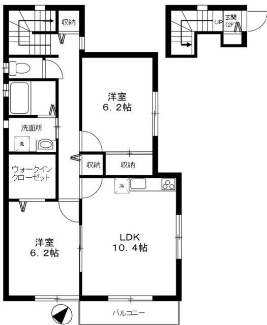 アゼリアコート(2LDK/2階)の間取り写真