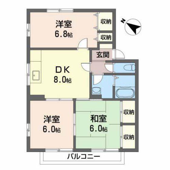 ファミール中筋B棟(3DK/2階)の間取り写真