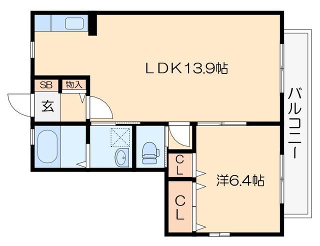 ラパトリア列花須(1LDK/2階)の間取り写真