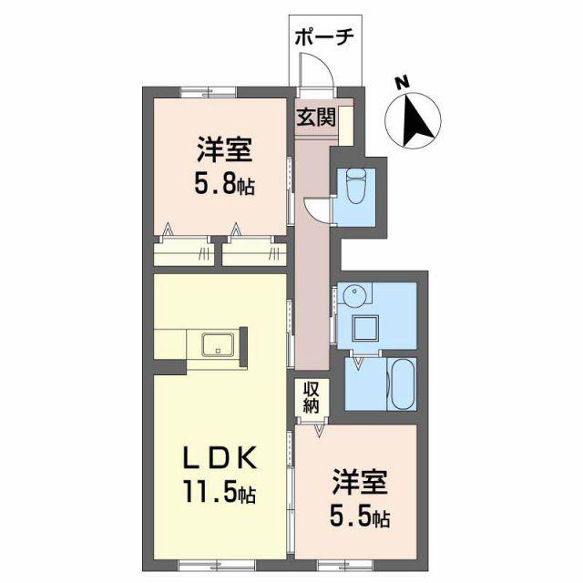 シャーメゾン陽(2LDK/1階)の間取り写真