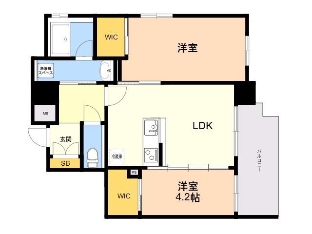 ネストピア福岡空港駅前(2LDK/2階)の間取り写真
