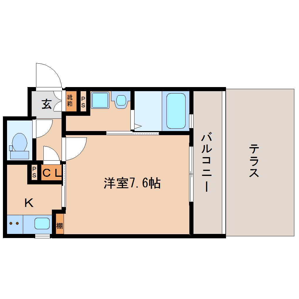 RAならまち(1K/1階)の間取り写真