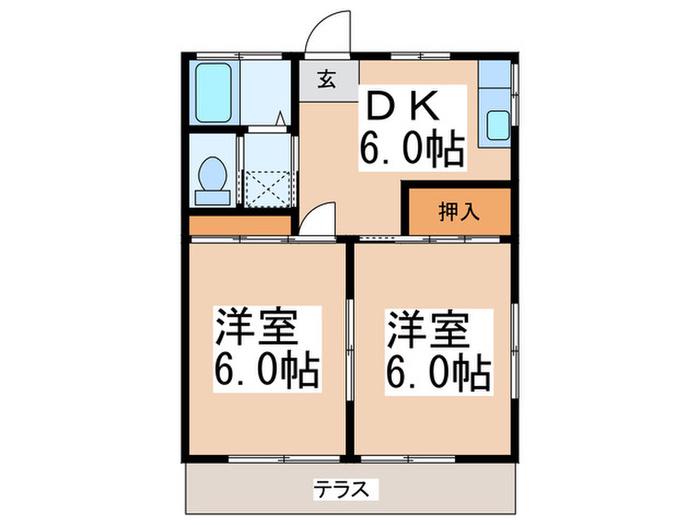 フェリーチェ神明B(2DK/1階)の間取り写真