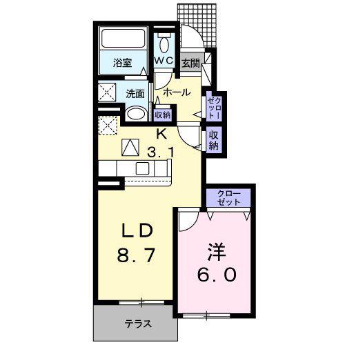 モアナ レア(1LDK/1階)の間取り写真