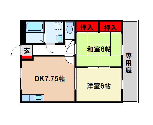 メゾン十楽(2DK/1階)の間取り写真