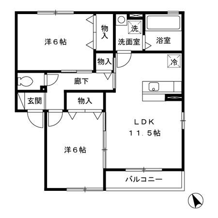 ブラン・ルワージュ II(2LDK/1階)の間取り写真