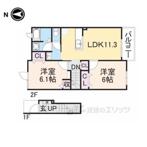 グラン・ジールⅠ(2LDK/2階)の間取り写真