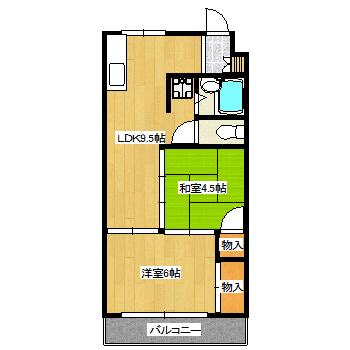 仁川コーポB棟(2LDK/2階)の間取り写真