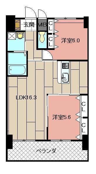 MDIシエルコンティーレ曽根北町(2LDK/9階)の間取り写真