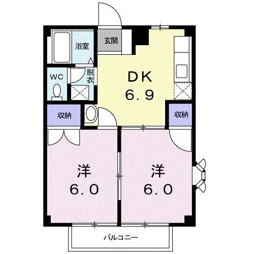 ニューシティ翔(2DK/2階)の間取り写真