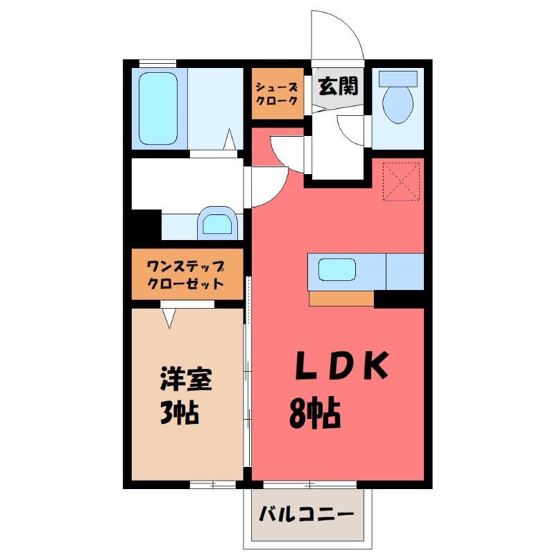 トリニティーB(1LDK/2階)の間取り写真