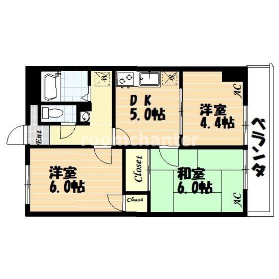 リブステージ横浜(3DK/4階)の間取り写真
