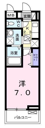 アウローラ(1K/1階)の間取り写真