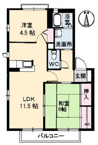 クレール梅林 B棟(2LDK/2階)の間取り写真