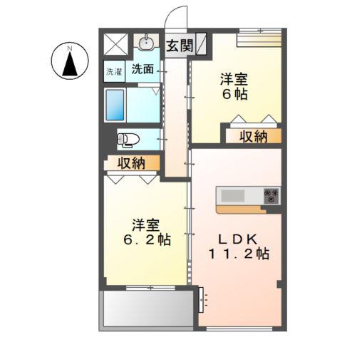 リーフ・スリーリング I(2LDK/2階)の間取り写真