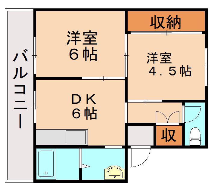 ヴィラナリー中間I 2号棟(2DK/4階)の間取り写真