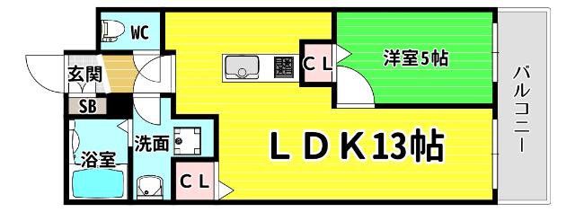 グリーンヒルズ(1LDK/4階)の間取り写真