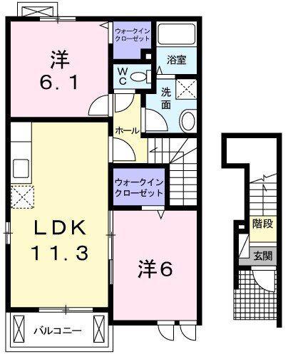サニーレジデンス B(2LDK/2階)の間取り写真