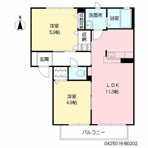 シャーメゾンルミエール(2LDK/2階)の間取り写真