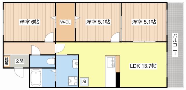 ハートフルマンション 新左衛門(3LDK/1階)の間取り写真