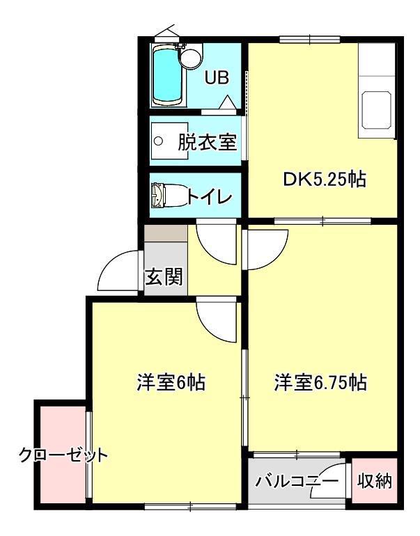 プレステージII(2DK/1階)の間取り写真