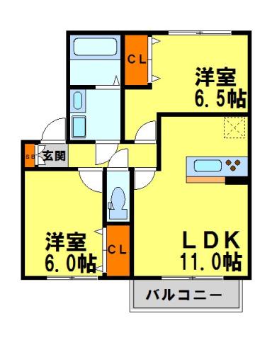 グランボヌール花屋敷(2LDK/2階)の間取り写真