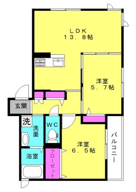 シャーメゾン西野添I(2LDK/2階)の間取り写真