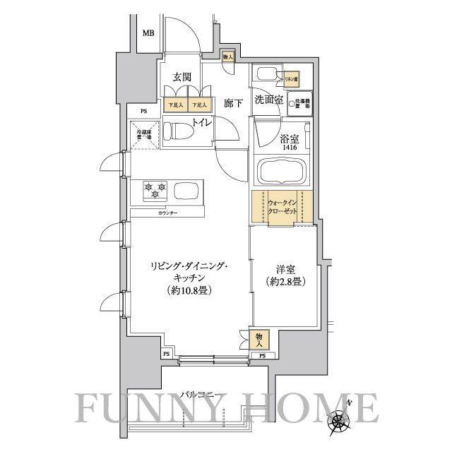 グレーシアフィット三軒茶屋(1LDK/14階)の間取り写真