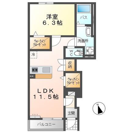 土佐山田町アパート(1LDK/1階)の間取り写真